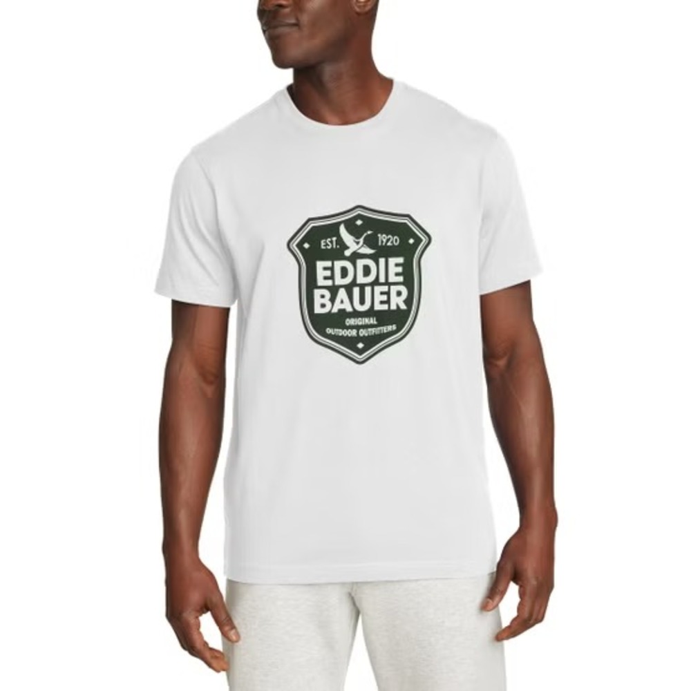 Eddie Bauer Mens Graphic Tee White Short Sleeve Crew Neck Shirt Size L NWOT